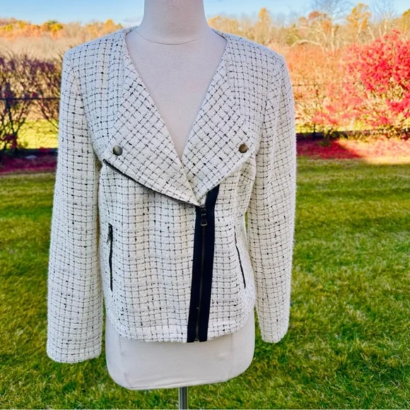 Banana Republic Factory BOUCLÉ MOTO IVORY PETITE JACKET - Picture 4 of 16